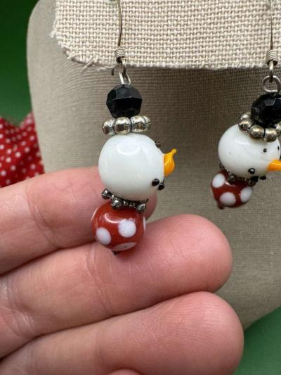 2040Vintage Art Glass Hand Blown Snowman Earrings Dangle Dro - Thumbnail 5