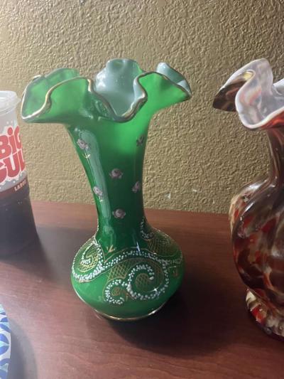 green hand painted floral vase - Thumbnail 2