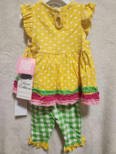3 to 6 Months Baby Girls Rare Editions Yellow Green Outfit - Thumbnail 2