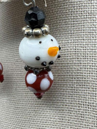 2040Vintage Art Glass Hand Blown Snowman Earrings Dangle Dro - Thumbnail 4