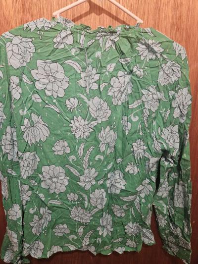 Waterlilly Floral Weylin Split Neck Tassel Blouse - Thumbnail 3