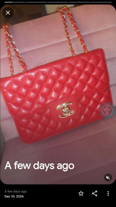 CHANEL Classic Jumbo Red Lambskin Leather Double Flap Should - Thumbnail 2