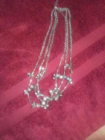 Elegant silver 3 chain antique necklace - Thumbnail 2
