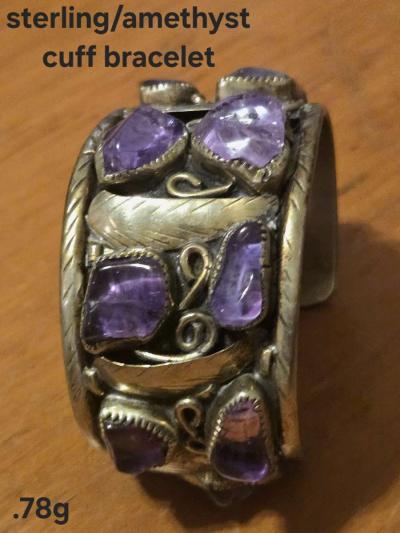 sterling silver amethyst cuff bracelet - Thumbnail 3