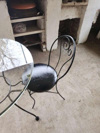 glass small round table iron with chair - Thumbnail 2
