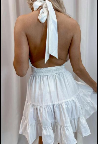 New White Halter Mini Dress - Thumbnail 2