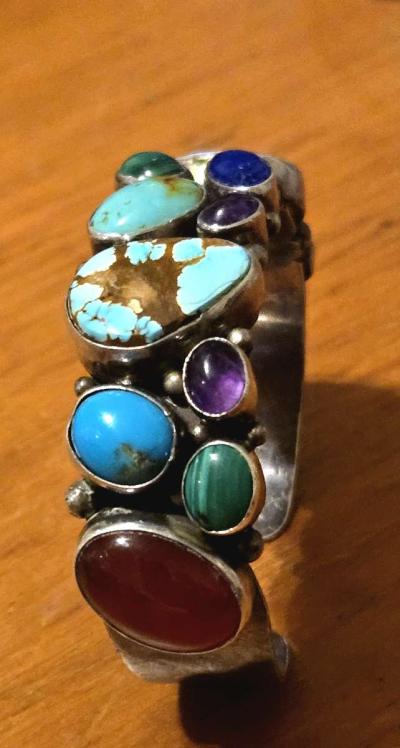 Sterling Silver Multi Stone Cuff Bracelet - Thumbnail 2