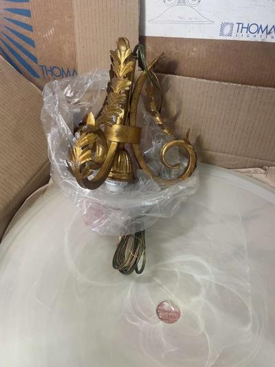 Gold Leaf Patina Amber Swirl Alabaster White Light Pendant - Thumbnail 5