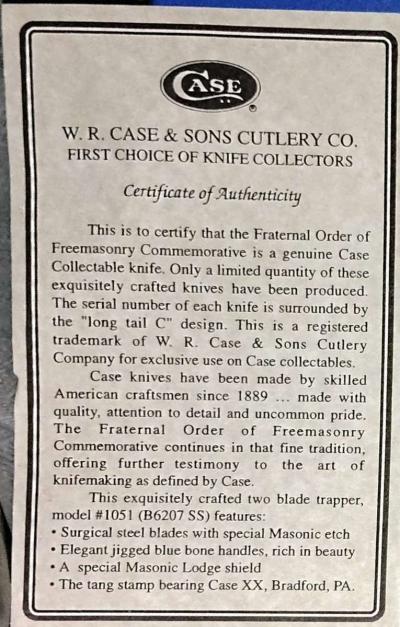 2 blades auth Freemasonry commemorative knife blue bone - Thumbnail 2