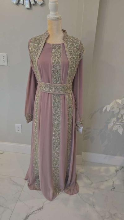 Egyptian Abaya 4 pieces belted fancy elegant dress - Thumbnail 4