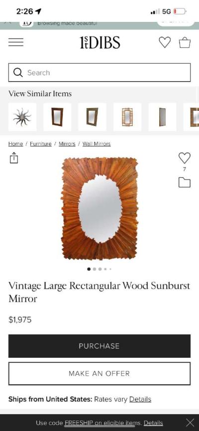 Rectangle wood sunburst mirror - Thumbnail 2
