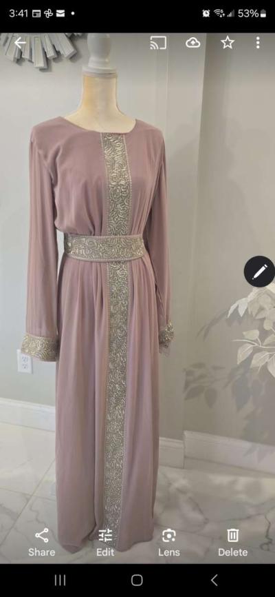 Egyptian Abaya 4 pieces belted fancy elegant dress - Thumbnail 2