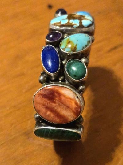 Sterling Silver Multi Stone Cuff Bracelet - Thumbnail 3