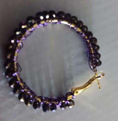 18 K Gold Earrings Wrapped with Purple  Beads - Thumbnail 3