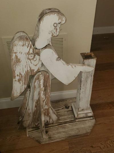 Wooden Folk Art  Praying Angel Pedestal 30L x 17W x 41H - Thumbnail 3