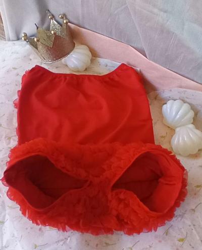 Red Dance Wear Romper Shorts Ruffles on front and on behind - Thumbnail 4