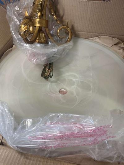 Gold Leaf Patina Amber Swirl Alabaster White Light Pendant - Thumbnail 4