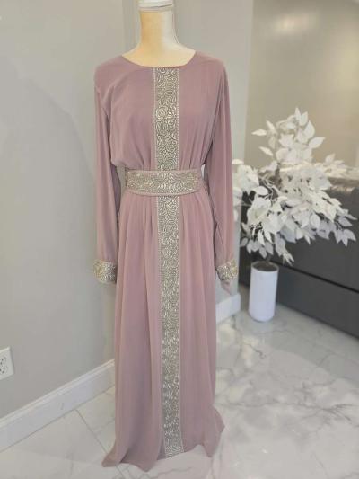 Egyptian Abaya 4 pieces belted fancy elegant dress - Thumbnail 5