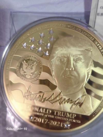 Donald trump jumbo coin layered in 24k gold