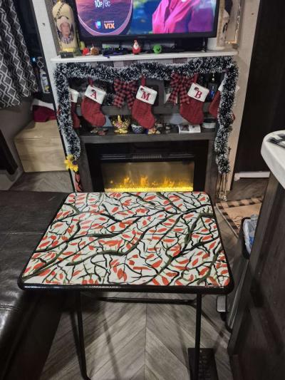 tv table tray and abstract paintings