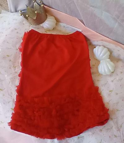 Red Dance Wear Romper Shorts Ruffles on front and on behind - Thumbnail 3