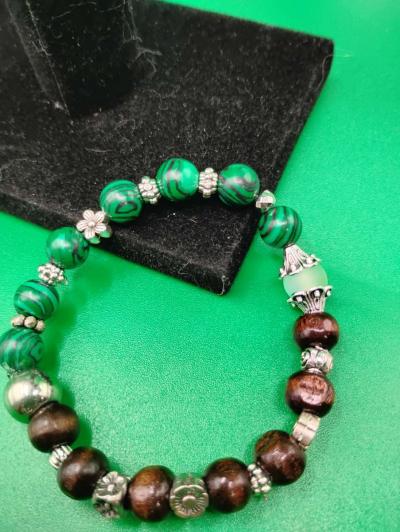 GREEN meets BROWN Boho Chic Stretchy Bracelet - Thumbnail 3