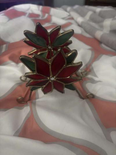 poinsettia glass and brass candle holder - Thumbnail 2