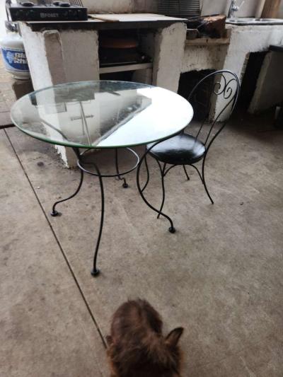 glass small round table iron with chair - Thumbnail 3