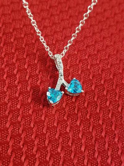 Sterling Silver blue Topaz and cz pendant - Thumbnail 2