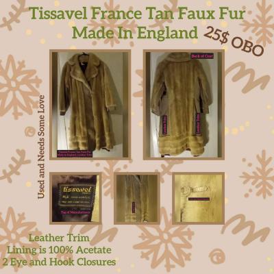 Womens Tissavel France Tan Faux Fur Coat Made in England - Dallas, Texas