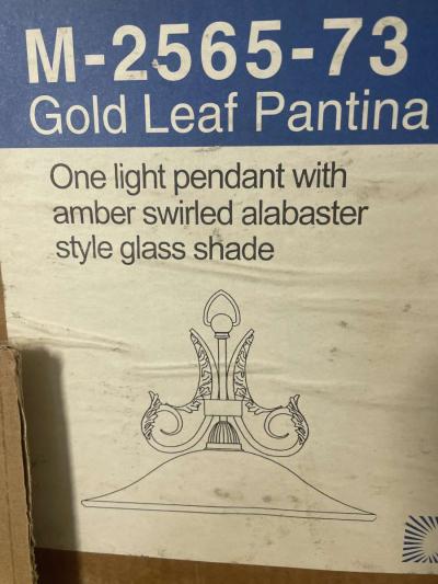 Gold Leaf Patina Amber Swirl Alabaster White Light Pendant - Thumbnail 6