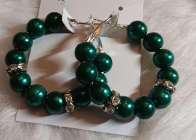 Silver and Green Beaded Hoop Earrings