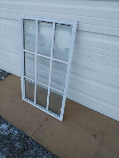 Nice White 9 Light JeldWen Door Glass with Frame Like New - Thumbnail 3