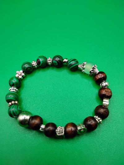 GREEN meets BROWN Boho Chic Stretchy Bracelet - Thumbnail 4