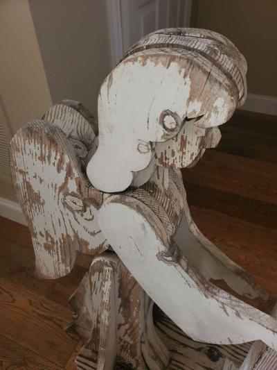 Wooden Folk Art  Praying Angel Pedestal 30L x 17W x 41H - Thumbnail 5