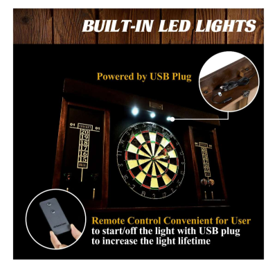 Bristle Dartboard Cabinet Set LED Lights Official Size Dart - Thumbnail 6