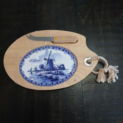 Delftware Collection Tile and wood cheese tray cutter knife