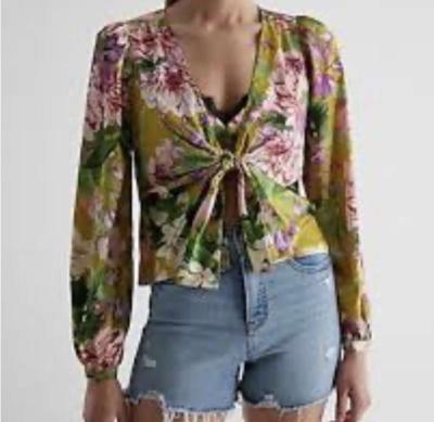 Express Satin Floral Tie Front Bralette Two Piece Top S NEW