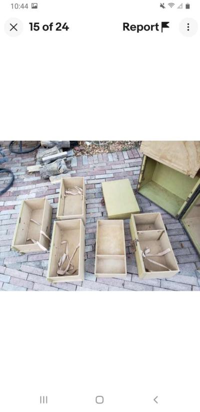 1900s Oshkosh Steamer Trunk 5 Leather Handle Drawers Hangers - Thumbnail 3