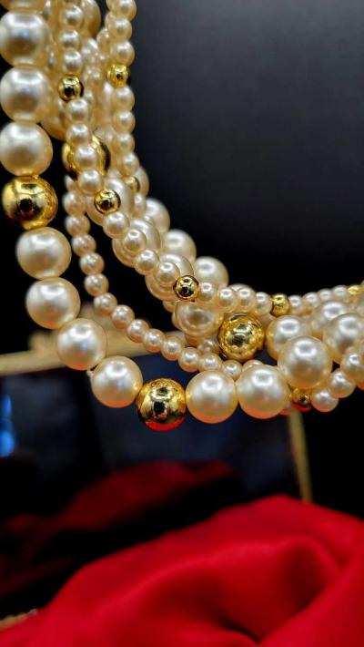 VTG Twisted Champagne Pearl  Layered Statement Necklace 18 C - Thumbnail 2