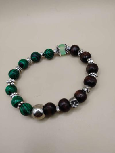 GREEN meets BROWN Boho Chic Stretchy Bracelet - Thumbnail 5