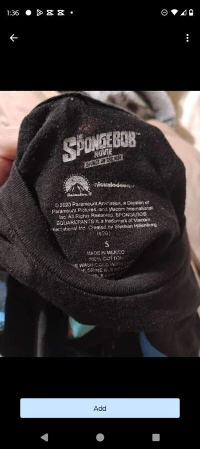 the shirt of the size 20S I am selling shirt of SpongeBob - Thumbnail 3