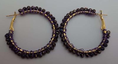 18 K Gold Earrings Wrapped with Purple  Beads - Thumbnail 4