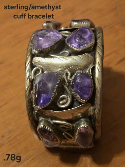sterling silver amethyst cuff bracelet - Thumbnail 2