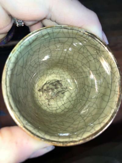 Vintage Japanese Somayaki Somamare 3 Tea Set Green Crackle G - Thumbnail 4