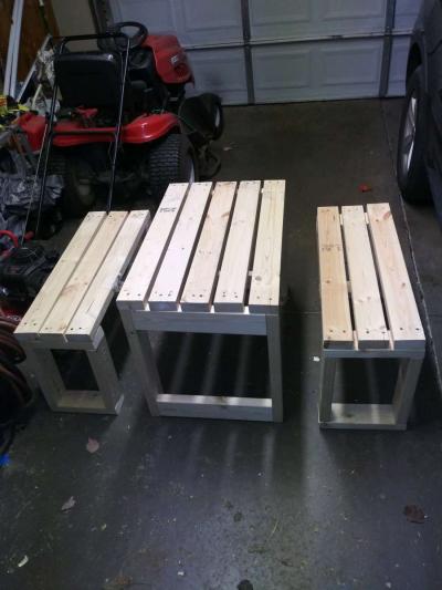 small Table with Benches solid wood - Thumbnail 5