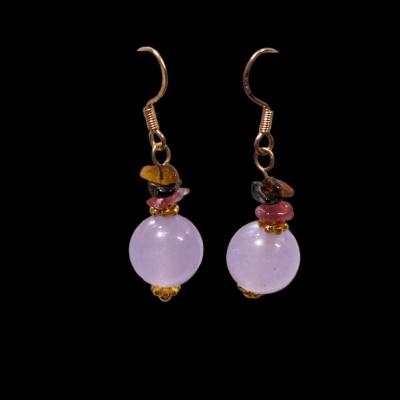 14k Lavender Jade Amethyst Dangle Earrings - Thumbnail 2