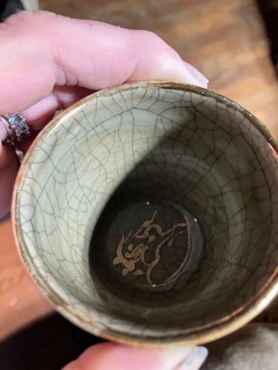 Vintage Japanese Somayaki Somamare 3 Tea Set Green Crackle G - Thumbnail 6