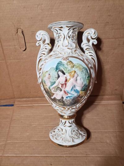 Capodimonte Marked Porcelain Italy Vase Lady  Child - Thumbnail 3