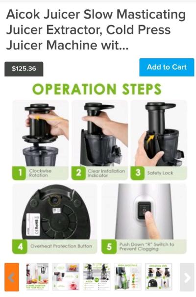 Aicok Juicer Slow Masticating Juicer Extractor Cold Press Ju - Thumbnail 4